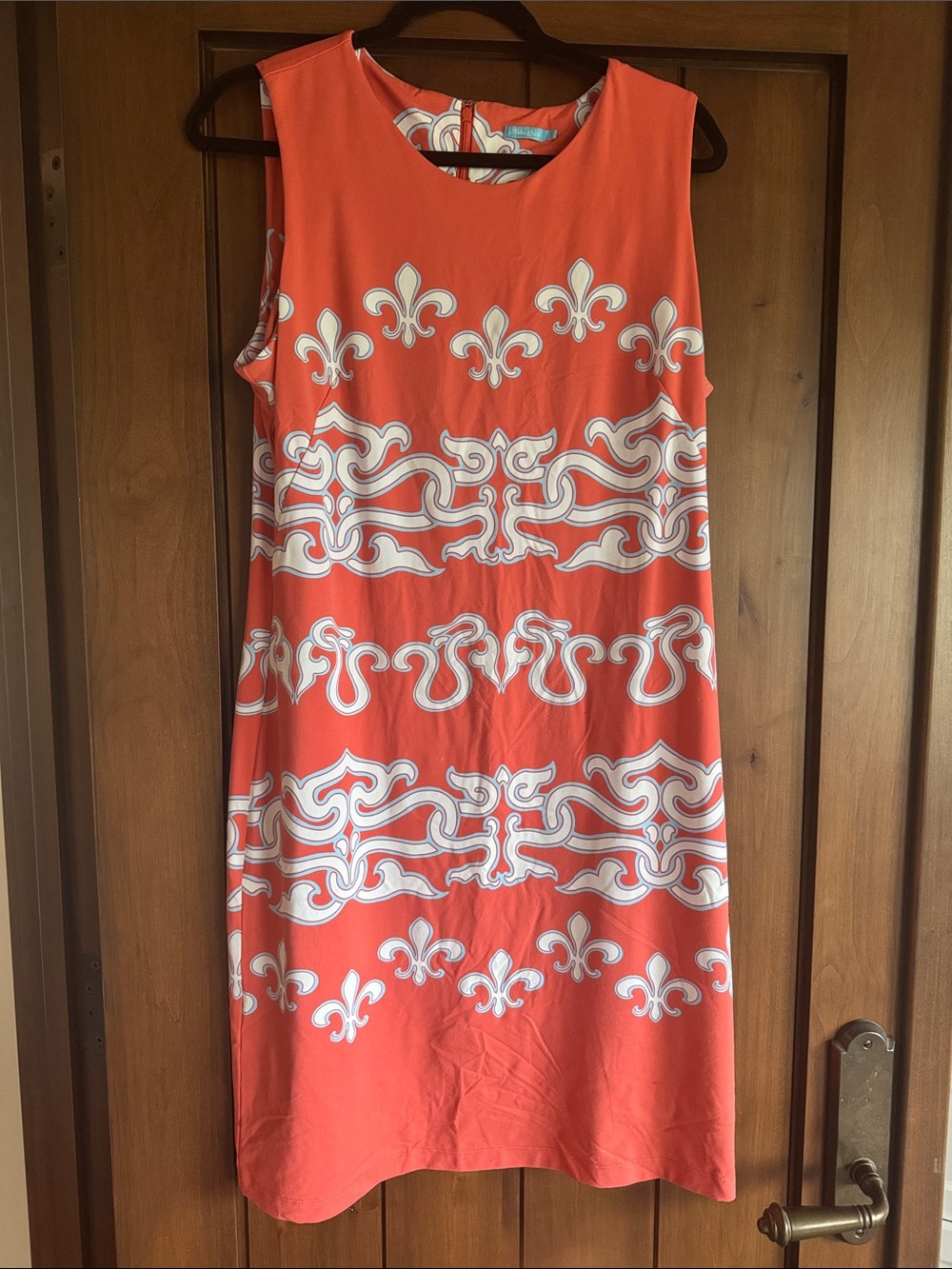 J. McLaughlin Coral and White Sleeveless Midi Shift Dress